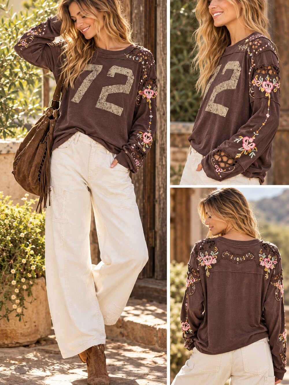 We The Free Women's Purple Graphic '72' Embroidered Long Sleeve Top
